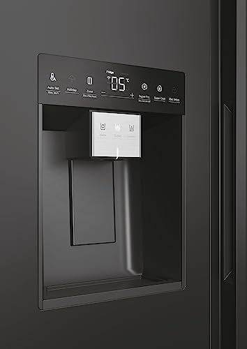 Haier Side by Side 90 SERIE 5 Frigorifero Frigorifero/Total No Frost/Smart HON-App/Humidity Zone/XXL Contenuto utile/Silenzioso solo 36 dB (A) / Distributore di acqua e cubetti di ghiaccio / Acciaio inossidabile nero