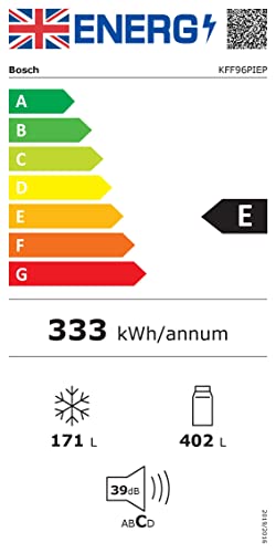 Bosch KFF96PIEP Serie 8 Smarter French Door Frigorifero, 183 x 90,5 cm, refrigerante 402 l + congelatore da 171 l, VitaFresh pro 3 volte più a lungo, NoFrost mai più sbrinare, dispenser di ghiaccio e