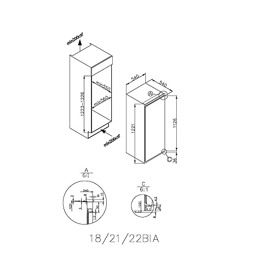 Candy CIO 225 EE/N Frigorifero da incasso con congelatore, porta a traino, 122 cm, 163 litri, frigorifero 147 litri, congelatore 16 litri, 1 cassetto per verdure, 3 ripiani in vetro