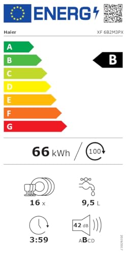 Haier I-Pro Shine Serie 5 XF 6B2M3PX - Lavastoviglie indipendente 60 cm, motore inverter, 16 posate, 3 vassoi, 10 cicli, Wi-Fi, App hOn, Maxi Tub, Powerwash, apertura automatica, 42 dB, inox