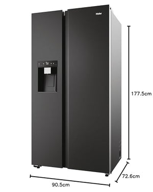 Haier Side by Side 90 SERIE 5 Frigorifero Frigorifero/Total No Frost/Smart HON-App/Humidity Zone/XXL Contenuto utile/Silenzioso solo 36 dB (A) / Distributore di acqua e cubetti di ghiaccio / Acciaio inossidabile nero