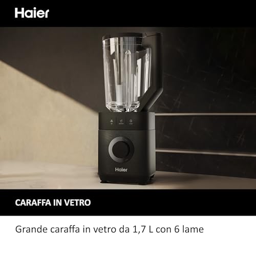 Haier Frullatore I-Master Serie 5, Funzione Ice Crush, Smoothie, 5 velocità variabili, pulizia automatica, caraffa in vetro da 1,7 L, Personal Jug 0,6 1200 W [Nero]