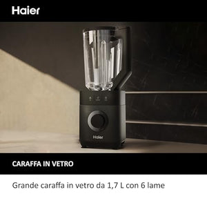 Haier Frullatore I-Master Serie 5, Funzione Ice Crush, Smoothie, 5 velocità variabili, pulizia automatica, caraffa in vetro da 1,7 L, Personal Jug 0,6 1200 W [Nero]