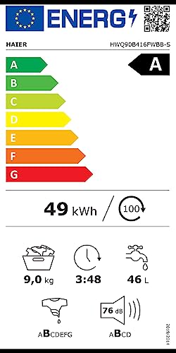 Haier SERIE 4 HWQ90B416FWBB - Lavatrice da incasso con carica frontale, 60 cm, classe di efficienza energetica A/funzione vapore, protezione acqua stop
