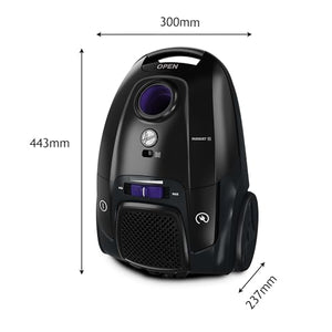 Hoover HP1 potente aspirapolvere senza sacchetto per pavimenti duri e tappeti, filtro antipolvere EPA, grande contenitore 2L, accessori integrati, raggio di lavoro 7,5 m