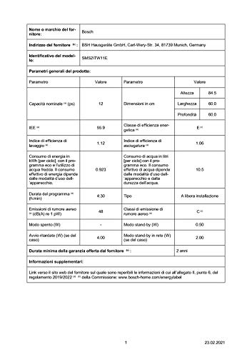 Bosch Elettrodomestici SMS2ITW11E Serie 2, Lavastoviglie da libero posizionamento