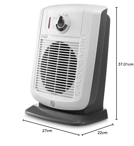 De'Longhi HBC 3030 Termoventilatore Caldobagno, 2 livelli di potenza, Funzione ECO-SILENCE, Protezione antigoccia, Ventilazione estiva, Avvolgicavo, per ambienti fino a 60 m³