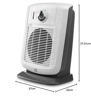 De'Longhi HBC 3030 Termoventilatore Caldobagno, 2 livelli di potenza, Funzione ECO-SILENCE, Protezione antigoccia, Ventilazione estiva, Avvolgicavo, per ambienti fino a 60 m³