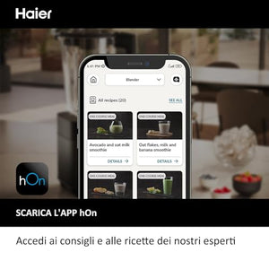 Haier Frullatore I-Master Serie 5, Funzione Ice Crush, Smoothie, 5 velocità variabili, pulizia automatica, caraffa in vetro da 1,7 L, Personal Jug 0,6 1200 W [Nero]