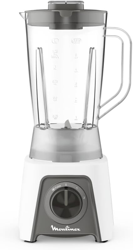 Moulinex Blendeo + Frullatore Elettrico, 450 W, 1.5 L, Tritatutto con 2 Velocità, Funzione Pulse e Tritaghiaccio, Blender Frullato, Etichetta Duraforce e Tappo Dosatore, Bianco, LM2C01