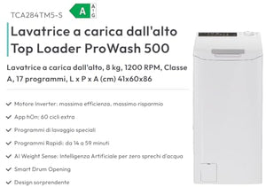 Candy TCA284TM5-S ProWash 500 Lavatrice Carica dall'Alto 8 Kg Centrifuga 1200 Giri Classe energetica A Inverter colore Bianco