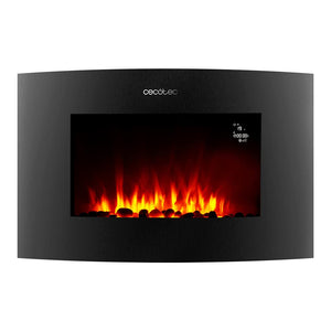 Cecotec Cheminée électrique Ready Warm 2200 Curved Flames. 2000W, 22", 2 niveaux de puissance, 20m2, Télécommande, Panneau curve en verre templé (35", Nero | Telecomando)