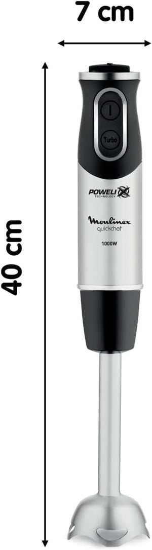 Moulinex DD6578 Quickchef 2in1 Frullatore a Immersione, 1000 W, Mixer con Tecnologia Powelix e 10 Velocità, 2 Accessori, Bicchiere 800 ml e Tritatutto 500 ml, Lame in Acciaio Inossidabile
