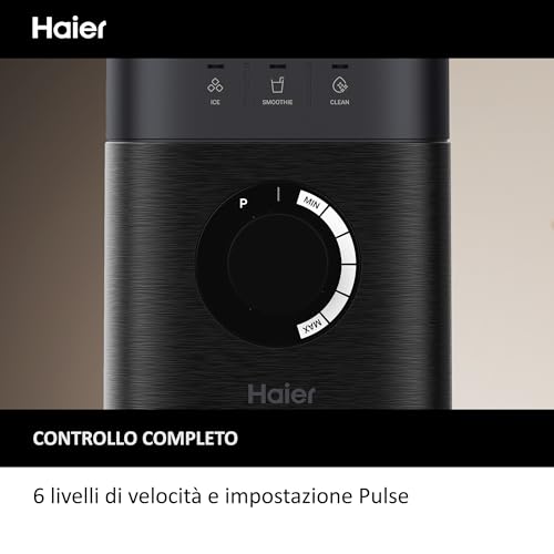 Haier Frullatore I-Master Serie 5, Funzione Ice Crush, Smoothie, 5 velocità variabili, pulizia automatica, caraffa in vetro da 1,7 L, Personal Jug 0,6 1200 W [Nero]