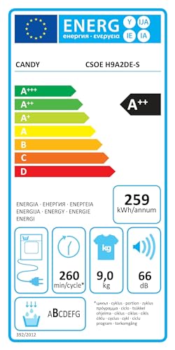 Candy Smart Pro Asciugatrice 9 Kg a Pompa di Calore, Libera Installazione, Classe A++, Connessione Wi-Fi + BLE, Controllo da App, Snap & Dry, 59,6 x 58,5 x 85 cm, Bianca - CSOE H9A2DE-S