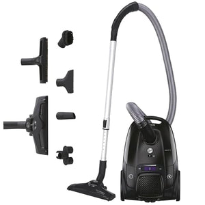 Hoover HP1 potente aspirapolvere senza sacchetto per pavimenti duri e tappeti, filtro antipolvere EPA, grande contenitore 2L, accessori integrati, raggio di lavoro 7,5 m