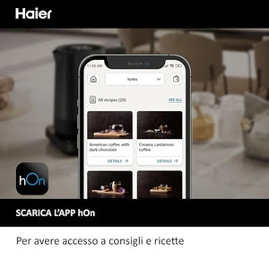 Haier Bollitore I-Master Serie 5, Acciaio inox, Capacità 1,7 L, 7 livelli di temperatura 40-100, Funzione Keep Warm, Bollitura per tazza singola, 2000 W [Nero]