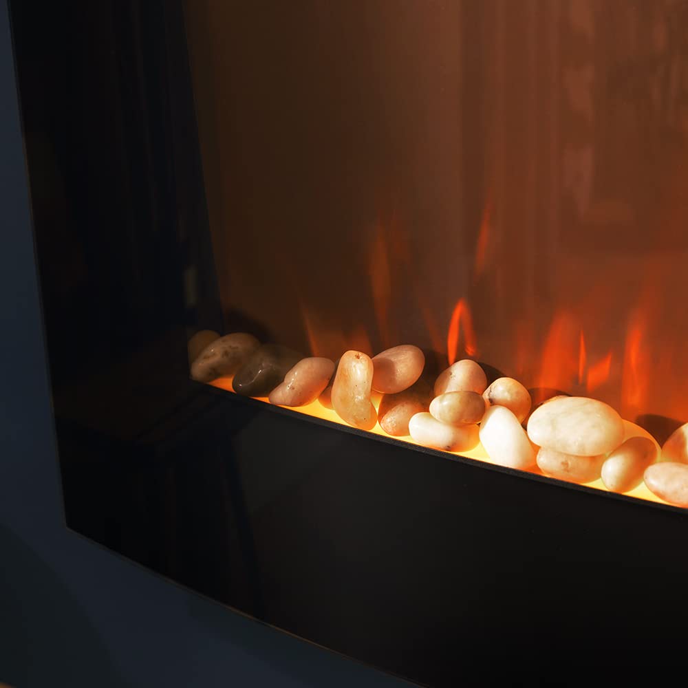 Cecotec Cheminée électrique Ready Warm 2200 Curved Flames. 2000W, 22", 2 niveaux de puissance, 20m2, Télécommande, Panneau curve en verre templé (35", Nero | Telecomando)