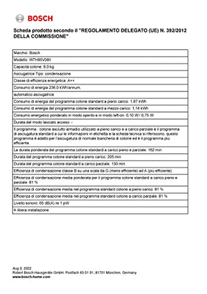 Bosch WTH85V08II Serie 4, Asciugatrice a pompa di calore, capacità 8 kg, EasyClean, Auto Dry, Programma Rapido