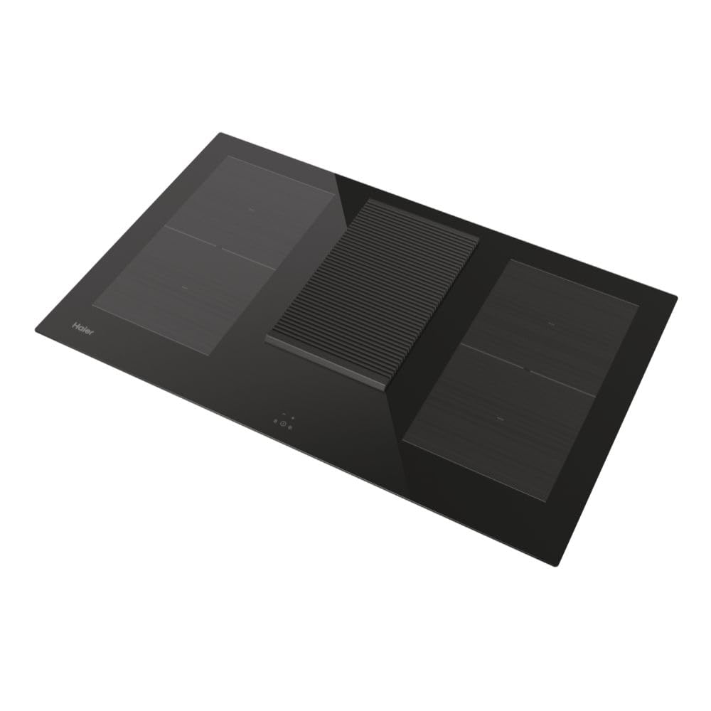 Haier Serie 6 HAIH8IFMCF - Piano cottura a induzione con cappa, 80 cm, funzionamento a ricircolo, funzionamento multi-slider, 4 zone con 2 zone flessibili, 9 livelli di potenza, incluso