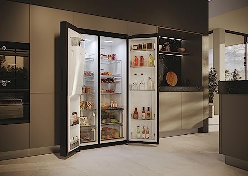 Haier Side by Side 90 SERIE 5 Frigorifero Frigorifero/Total No Frost/Smart HON-App/Humidity Zone/XXL Contenuto utile/Silenzioso solo 36 dB (A) / Distributore di acqua e cubetti di ghiaccio / Acciaio inossidabile nero