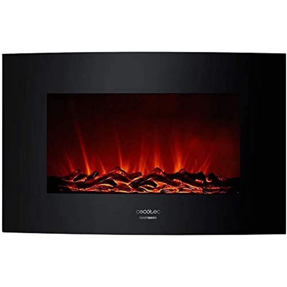 Cecotec Cheminée électrique Ready Warm 2200 Curved Flames. 2000W, 22", 2 niveaux de puissance, 20m2, Télécommande, Panneau curve en verre templé (35", Nero | Telecomando)