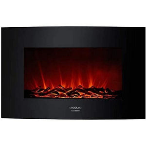 Cecotec Cheminée électrique Ready Warm 2200 Curved Flames. 2000W, 22", 2 niveaux de puissance, 20m2, Télécommande, Panneau curve en verre templé (35", Nero | Telecomando)
