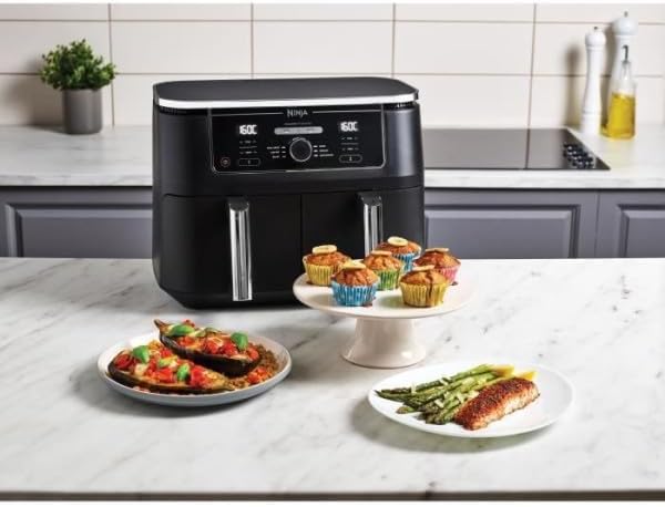 Ninja Foodi Max Dual Zone Friggitrice ad Aria digitale, 2 Cestelli Antiaderenti, 9.5L, 6 in 1, Massima Croccantezza, Frigge Senza Olio, Arrostisce, Cottura Forno, Disidrata, 8 Porzioni, Nero, AF400EU