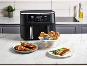 Ninja Foodi Max Dual Zone Friggitrice ad Aria digitale, 2 Cestelli Antiaderenti, 9.5L, 6 in 1, Massima Croccantezza, Frigge Senza Olio, Arrostisce, Cottura Forno, Disidrata, 8 Porzioni, Nero, AF400EU
