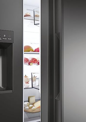 Haier Side by Side 90 SERIE 5 Frigorifero Frigorifero/Total No Frost/Smart HON-App/Humidity Zone/XXL Contenuto utile/Silenzioso solo 36 dB (A) / Distributore di acqua e cubetti di ghiaccio / Acciaio inossidabile nero