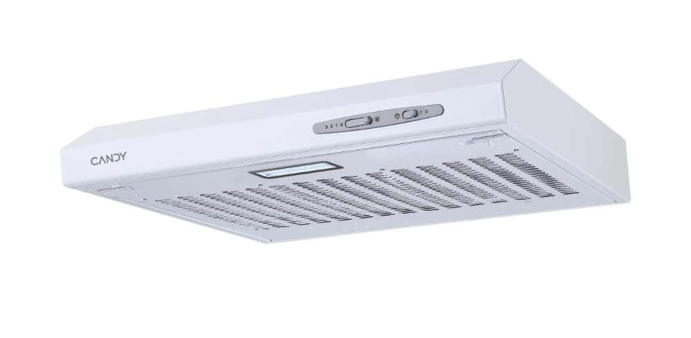 Candy CFT610/4W, Cappa aspirante 60 CM, 3 Livelli di Potenza, 87,5 W, 208 M3/H, Filtri al Carbonio, Pannello Alluminio Antigasso, Illuminazione a LED, 55/71 Db, Classe C, Bianco
