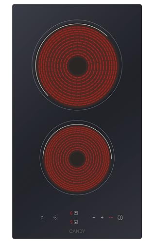 Candy CDH30 Piano Cottura, 2 Fuochi, Vetroceramica, 220-240V, Controllo Touch, Timer Elettrico, 28,8x52x5,5 cm, Nero