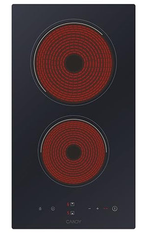 Candy CDH30 Piano Cottura, 2 Fuochi, Vetroceramica, 220-240V, Controllo Touch, Timer Elettrico, 28,8x52x5,5 cm, Nero