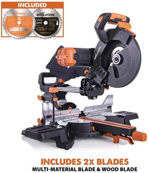 Evolution Doppia troncatrice R255SMS-DB+ | 2000 W, 300 mm, taglio obliquo, angolo obliquo, diametro 255 mm, lama HM/TCT per taglio multimateriale
