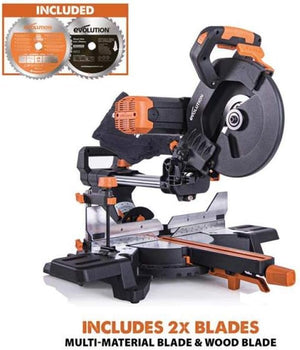 Evolution Doppia troncatrice R255SMS-DB+ | 2000 W, 300 mm, taglio obliquo, angolo obliquo, diametro 255 mm, lama HM/TCT per taglio multimateriale