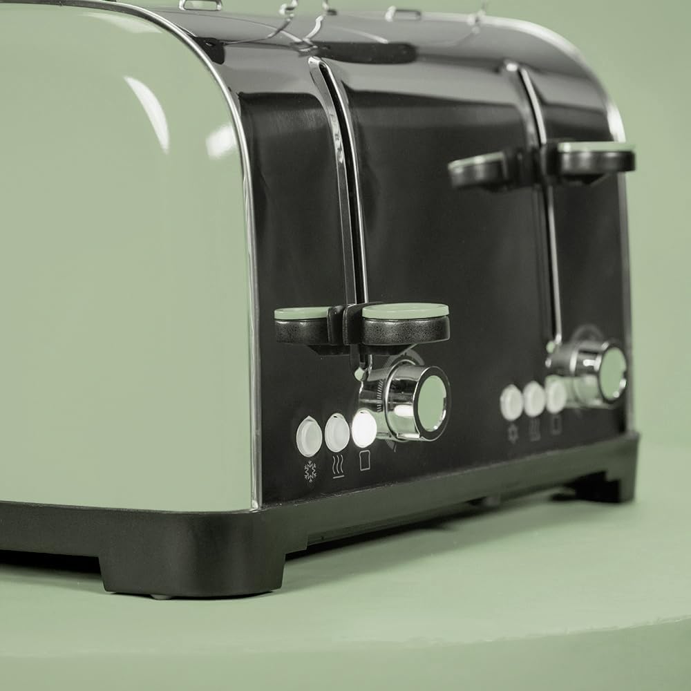 Cecotec Tostapane verticale Toastin' time 1700 Double Green, 1700W, Doppia fessura corta e larga 3,8 cm, Barre superiori, Acciaio Inoss, Spegnimento e Pop-up Automatico, Raccogli-briciole