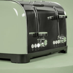 Cecotec Tostapane verticale Toastin' time 1700 Double Green, 1700W, Doppia fessura corta e larga 3,8 cm, Barre superiori, Acciaio Inoss, Spegnimento e Pop-up Automatico, Raccogli-briciole