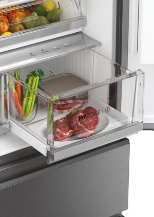 Haier HFW7819EWMP - Frigorifero congelatore, porta francese/fronte in acciaio inox, 539 litri, MyZone Plus/Humidity Zone/distributore d'acqua, Smart Home