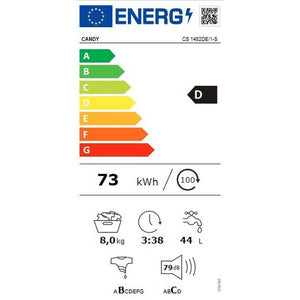 Candy Smart CS 1482DE/1-S, Lavatrice 8 KG, 1400 RPM, Tecnologia NFC, Assistente vocale, 15 cicli, 5 rapidi, ciclo igiene+, stiratura facile, avvio ritardato 24H, rilevatore KG, 79 DB, Classe D, Bianco
