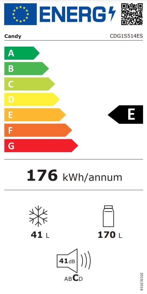 Candy Double Door, CDG1S514ES, Frigorifero a libera installazione, 242 Litri, 41 dB, Silver, AxLxP 143x55x55 cm [Classe di efficienza energetica E]