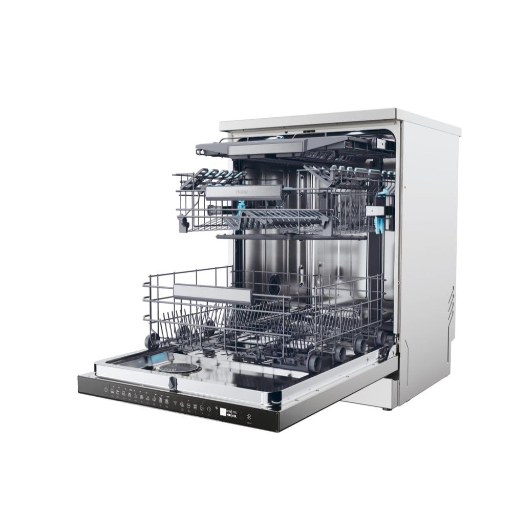 Haier I-Pro Shine Serie 7 Lavastoviglie a Libera Installazione 60 cm, 14 Coperti, 10 Programmi, Classe A, Lavaggio Flex Zone, App hOn + AI, AxLxP 85x 59,7x59,8 cm, Stainless Steel- XF 4A4M4PDX