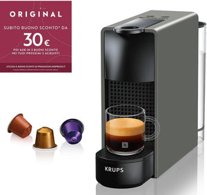 Nespresso Mini macchina da caffè a capsule Krups XN110BRD Essenza | 0,6 L | 19 bar | modalità risparmio energetico | grigio | classe energetica A