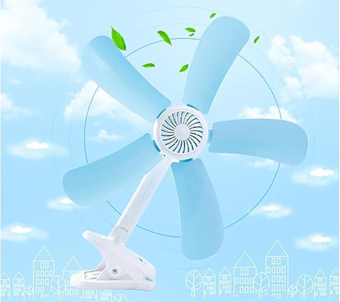 AntDau71® - Piccolo Ventilatore elettrico con Pinza e Doppio Snodo dotato di 5 Pale per Tavolo Scrivania Casa Letto Ufficio