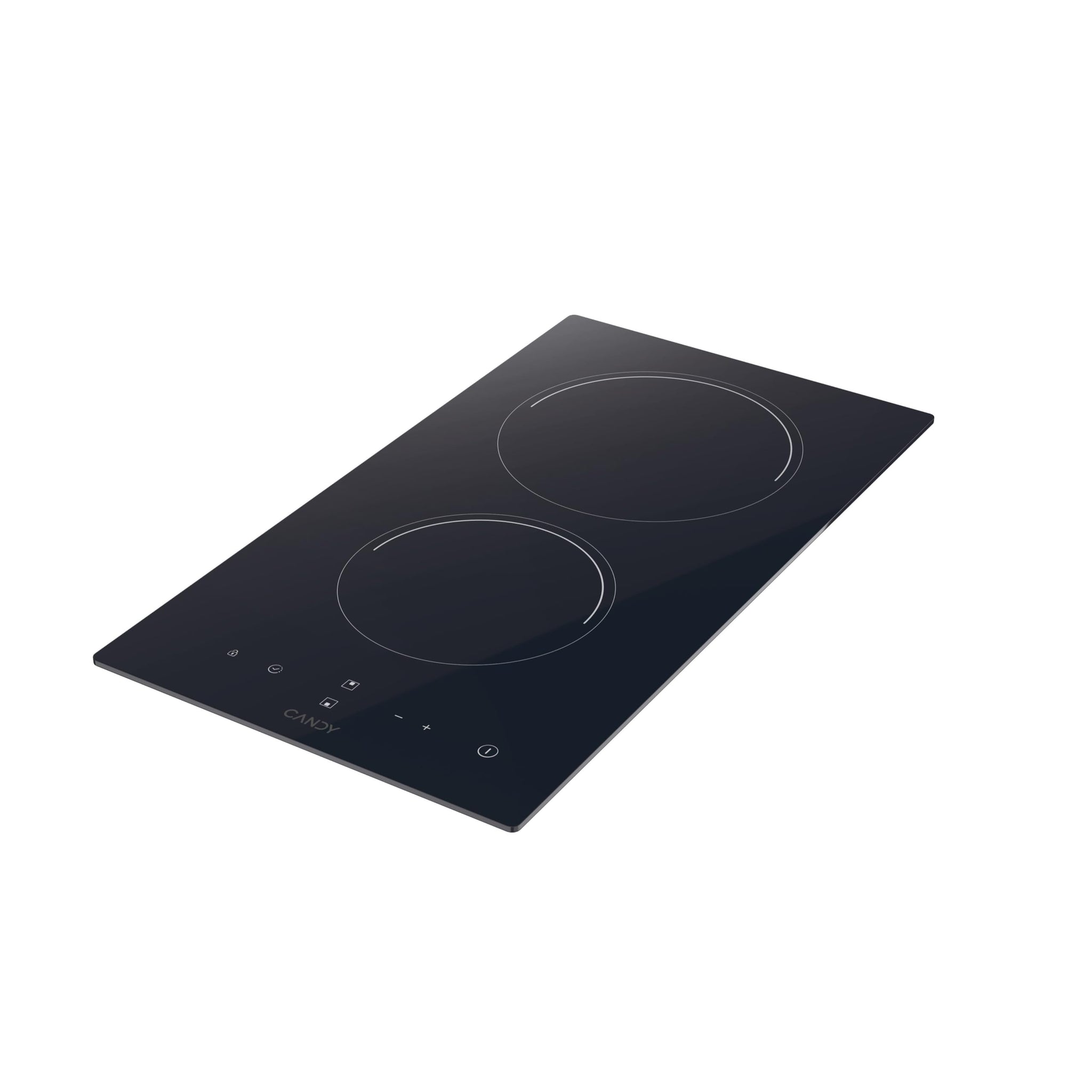Candy CDH30 Piano Cottura, 2 Fuochi, Vetroceramica, 220-240V, Controllo Touch, Timer Elettrico, 28,8x52x5,5 cm, Nero