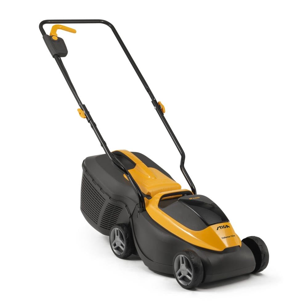 Stiga Tagliaerba a Batteria Collector 136e Kit, Per Giardini Fino a 250 m², Larghezza Taglio 34 cm, Batteria ePower da 20 V (2 x 2 Ah), 550 W, 2 Batterie e Caricatore Inclusi, giallo