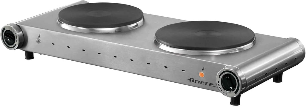 Ariete 994 Fornello elettrico da viaggio - Doppia piastra in Ghisa - Diametro 188 mm e 155 mm - Temperatura Regolabile - 2500 Watt - Acciaio