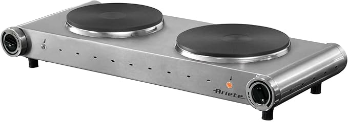 Ariete 994 Fornello elettrico da viaggio - Doppia piastra in Ghisa - Diametro 188 mm e 155 mm - Temperatura Regolabile - 2500 Watt - Acciaio