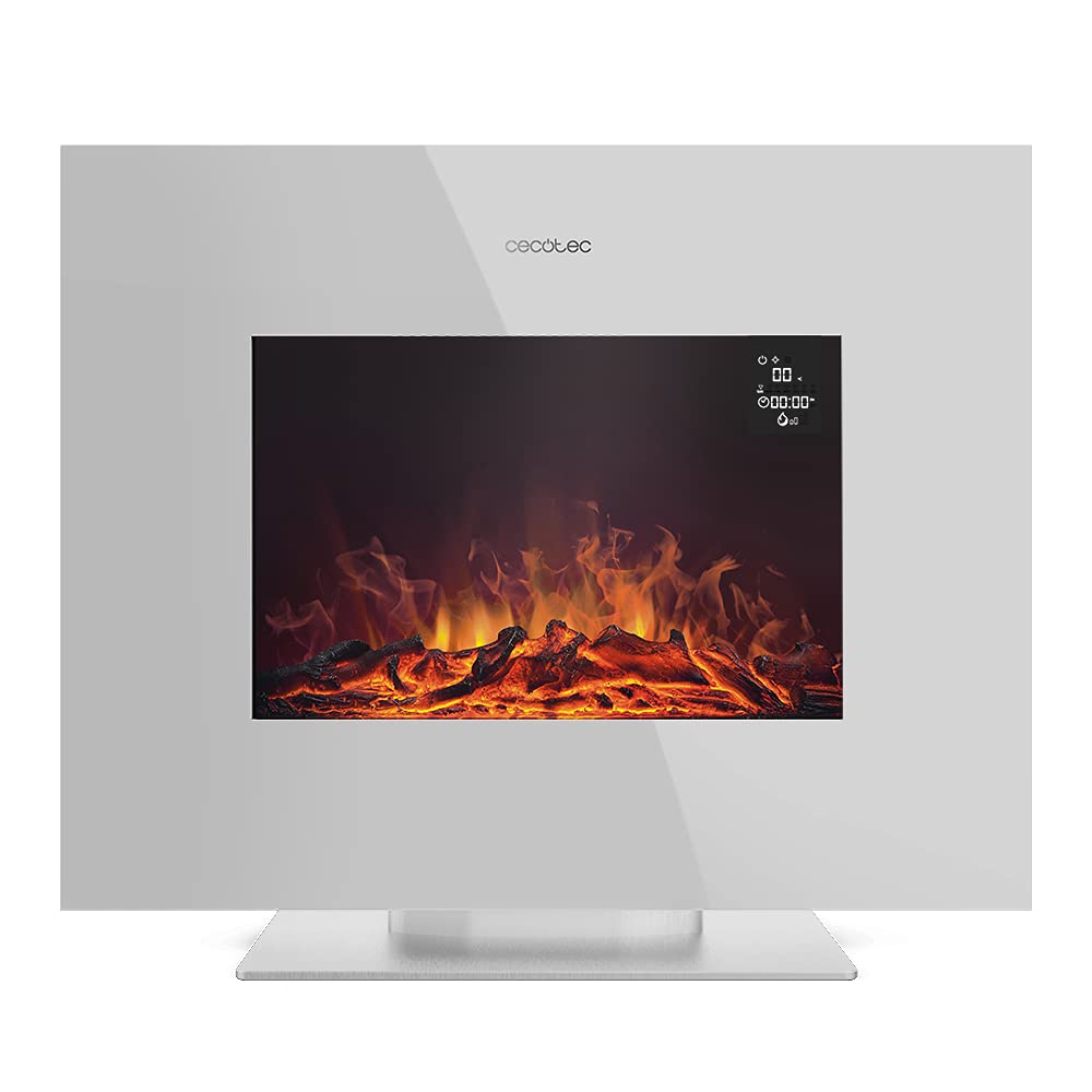 Cecotec Cheminée électrique Ready Warm 2200 Curved Flames. 2000W, 22", 2 niveaux de puissance, 20m2, Télécommande, Panneau curve en verre templé (35", Nero | Telecomando)