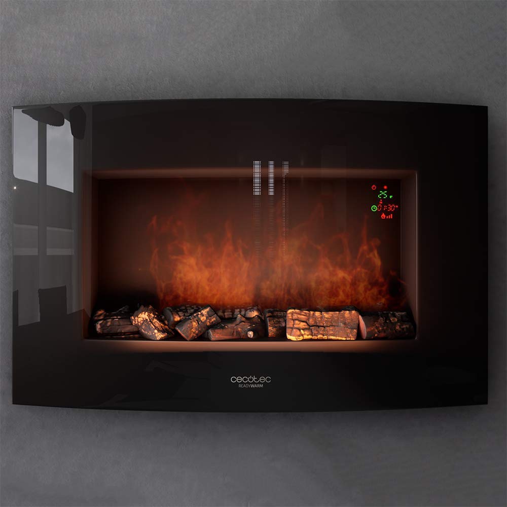 Cecotec Cheminée électrique Ready Warm 2200 Curved Flames. 2000W, 22", 2 niveaux de puissance, 20m2, Télécommande, Panneau curve en verre templé (35", Nero | Telecomando)