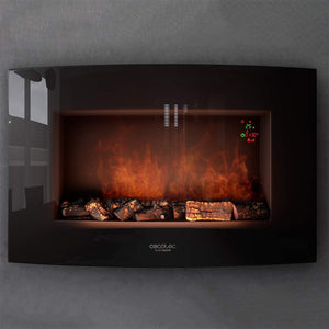 Cecotec Cheminée électrique Ready Warm 2200 Curved Flames. 2000W, 22", 2 niveaux de puissance, 20m2, Télécommande, Panneau curve en verre templé (35", Nero | Telecomando)